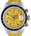 Tiger Price Chronograph in Steel with Black Tachometer Bezel on Yellow Leather Strap with Yellow Dial