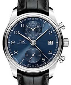 Portuguese Chronograph Classic in Steel on Black Alligator Leather Strap with Blue Dial