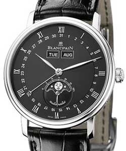 Apotheosis Temporis Calendar Moon Phase in Platinum on Black Leather Strap with Black Dial