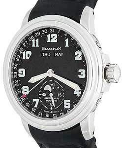 Leman Complete Calendar Moonphase in Steel On Black Leather Strap with Black Arabic Dial