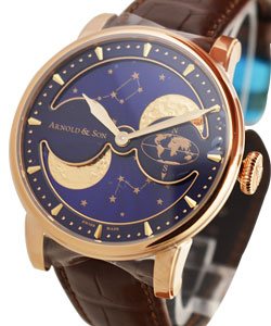 HM Double Hemisphere Perpetual Moon in Rose Gold On Brown Crocodile Leather Strap with Blue Guilloche Dial