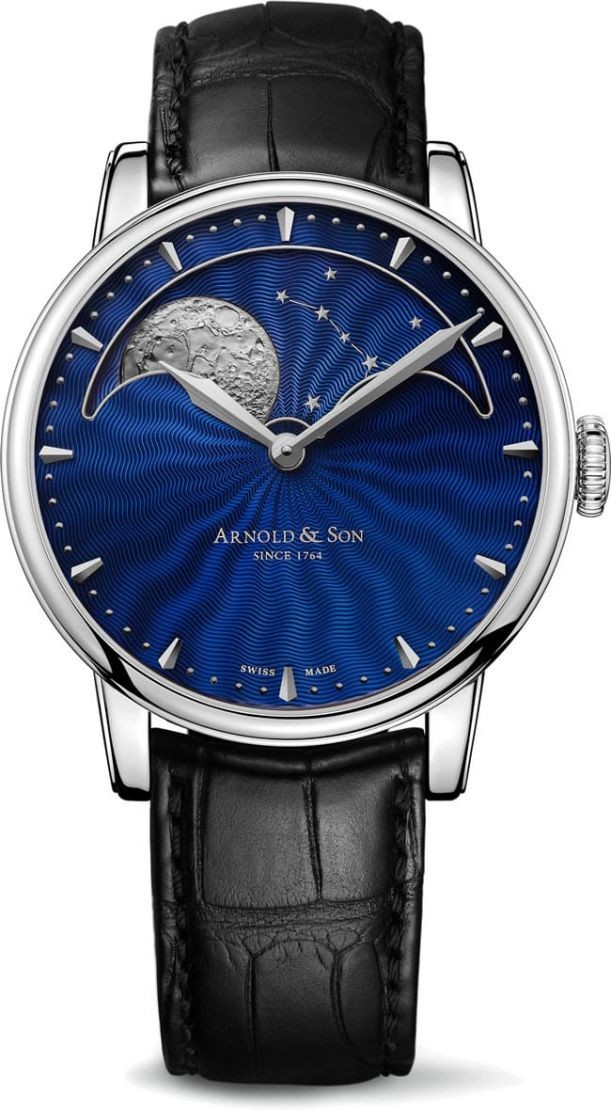 HM Perpetual Moon in Steel On Black Crocodile Leather Strap with Blue Guilloche Dial