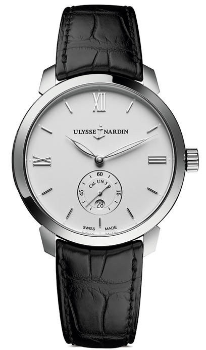 Classico in Steel on Black Leather Strap with White Dial