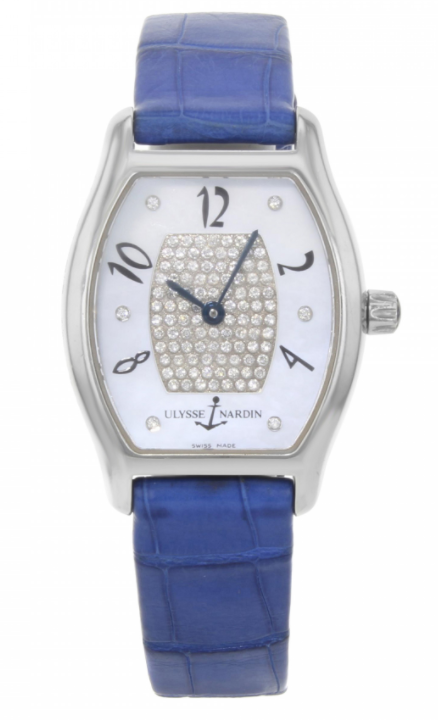 Michelangelo 29mm Automatic in Steel on Blue Crocodile Leather Strap with Mother Of Pearl Pave Diamond Dial