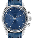 El Primero Chronomaster Heritage 38mm in Steel on Blue Leather Strap with Blue Dial
