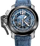 Chronofighter Oversize in Steel with Black Ceramic Bezel on Blue Denim Strap with Blue-Tined Smoked Dial