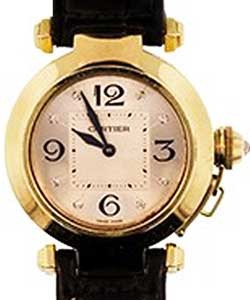 Pasha Ladies 32mm in Yellow Gold on Black Alligator Leather Strap with Light Pink Dial