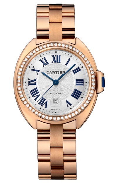 Cle de Cartier 31mm  Rose Gold with Diamond Bezel on Rose Gold Bracelet with Flinque Sunray Dial