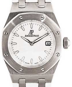 Royal Oak 33mm in Stainless Steel on White Leather Strap with White Dial