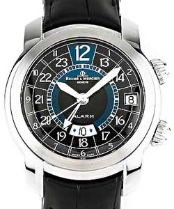 Capeland GMT Alarm in Steel on Black Leather Strap with Black Dial