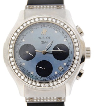 Classic MDM in Steel with Diamond Bezel on Black Rubber Strap with Blue MOP Diamond Dial