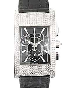 Moonlight with Chronograph in White Gold with Diamond Bezel on Black Leather Strap with Black Dial with Three Sub Dials