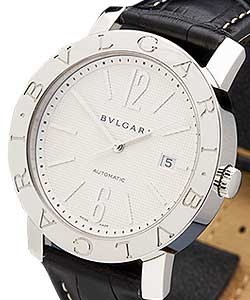 Bvlgari 42mm in Steel on Black Leather Strap with White Dial