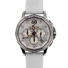 Admirals Cup Legend Chronograph in Steel with Diamond Bezel on White Satin Strap with White Mother of Pearl Diamond Dial