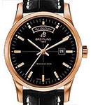 Transocean Day-Date Series in Rose Gold On Black Crocodile Leather Strap with Black Dial