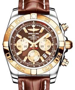 Chronomat 44 43.5 in Steel and Rose Gold on Brown Crocodile Leather Strap with Brown Dial