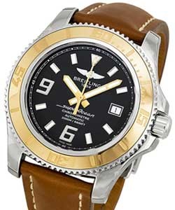 Superocean 44 44mm Automatic in Steel with Rose Gold on Gold Calfskin Leather Strap with Black Dial