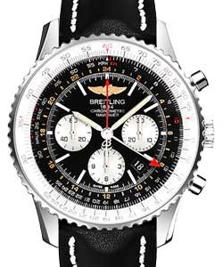 Navitimer GMT Chrnograph 48MM in Steel on Black Calfskin Leather Strap with Black Dial