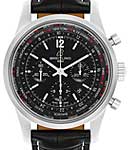 Transocean Chronograph Unitime Pilot in Steel On Black Alligator Leather Strap with Black Dial