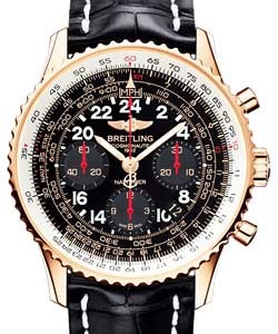 Navitimer Cosmonaute Chronograph in Rose Gold on Black Crocodile Leather Strap with Black Dial