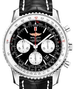 Navitimer 01 Chronograph 46mm in Steel on Black Crocodile Leather Strap with Black Dial