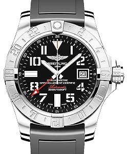 Avenger II GMT 43mm in Steel on Black Rubber Strap with Black Dial