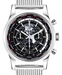 Transocean Chronograph Unitime in Steel on Steel Bracelet with Black Dial