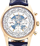 Transocean Chronograph Unitime in Rose Gold On Blue Crocodile Leather Strap with White Dial