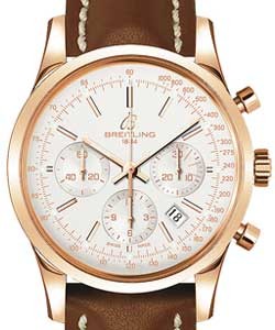 Transocean Chronograph in Rose Gold on Brown Calfskin Leather Strap with Silver Dial