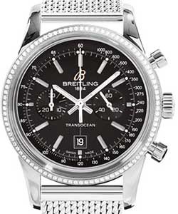 Transocean Chronograph 38mm in Steel with Diamond Bezel On Steel Bracelet with Black Dial