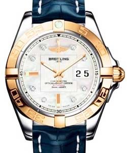 Galactic 41 Automatic in Steel with Rose Gold Bezel on Blue Crocodile Strap with MOP Diamond Dial