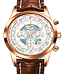 Transocean Chronograph Unitime 46mm Automatic in Rose Gold on Brown Crocodile Leather Strap with Polar White Dial