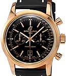 Transocean Chronograph 38mm in Rose Gold On Black Calfskin Leather Strap with Black Dial