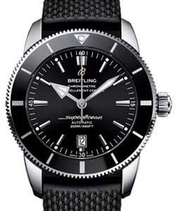 Superocean Heritage II 46mm in Steel with Black Bezel on Black Rubber Strap with Black Dial