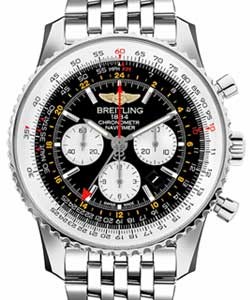 Navitimer GMT Chronograph 48mm in Steel on Steel Bracelet with Black Dial