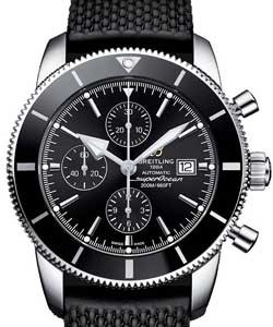 Superocean Heritage II Chronographe 46mm in Steel on Black Rubber Strap with Black Dial