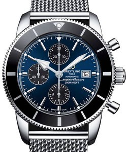 Superocean Heritage II Chronographe 46mm in Steel on Steel Mesh Braclet with Blue Dial