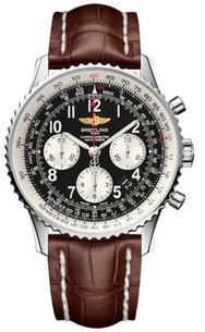 Navitimer 01  Chronograph 43mm in Steel on Brown Crocodile Leather Strap with Black Dial