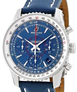 Montbrillant 01 Chronograph 40mm in Steel On Blue Leather Strap with Blue Dial