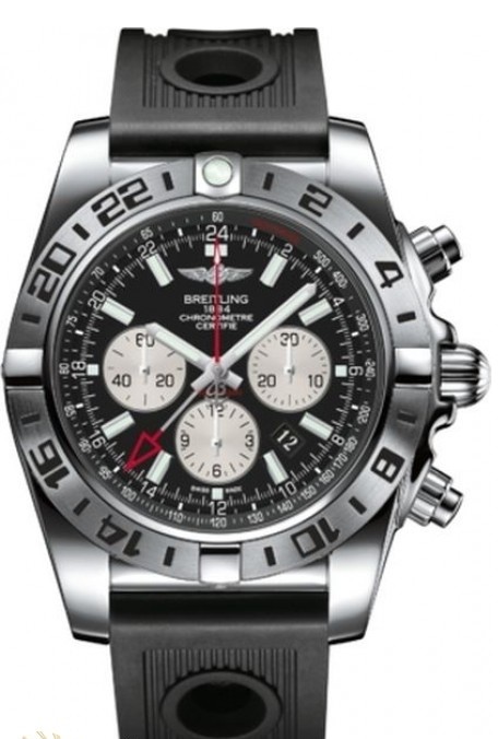 Chronomat GMT Chronograph Automatic in Steel On Black Rubber Strap with Black Dial - Silver Subdials