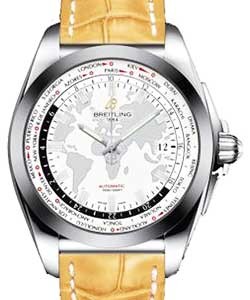 Galactic Unitime 44mm Automatic in Steel on Camel Crocodile Leather Strap with Antarctica White Dial