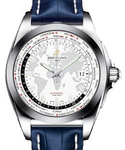 Galactic Unitime 44mm Automatic in Steel on Blue Crocodile Leather Strap with Antarctica White Dial