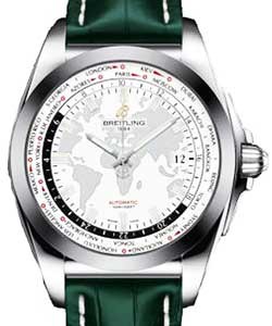 Galactic Unitime 44mm Automatic in Steel on Green Crocodile Leather Strap with Antarctica White Dial