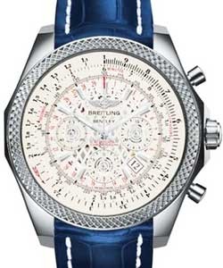 Bentley B06 Chronograph Automatic 49mm in Steel on Blue Crocodile Strap with Silver Dial