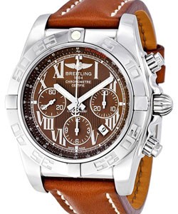 Chronomat 44 Chronograph Automatic in Steel on Brown Calfskin Leather Strap with Brown Roman Dial