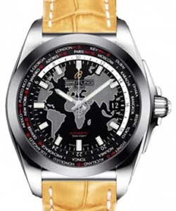 Galactic Unitime 44mm Automatic in Steel on Camel Crocodile Leather Strap with Black Dial