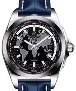Galactic Unitime 44mm Automatic in Steel on Blue Crocodile Leather Strap with Black Dial