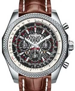 Bentley B06 Chronograph Automatic 49mm in Steel on Brown Crocodile Strap with Black Dial