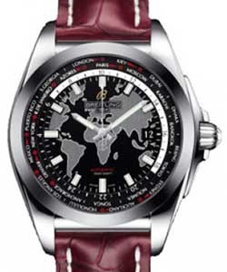 Galactic Unitime 44mm Automatic in Steel on Burgundy Crocodile Leather Strap with Black Dial