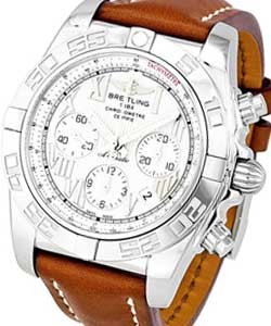 Chronomat 44mm Chronograph Automatic in Steel on Brown Leather Strap with White Roman Dial